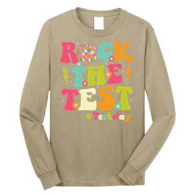 Rock The Test Testing Day Retro Smile Face Teacher Student Long Sleeve Shirt