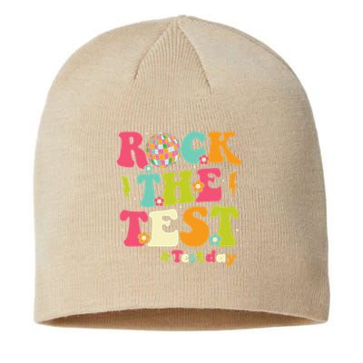 Rock The Test Testing Day Retro Smile Face Teacher Student Sustainable Beanie