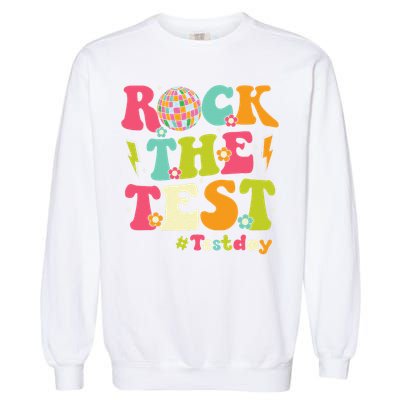 Rock The Test Testing Day Retro Smile Face Teacher Student Garment-Dyed Sweatshirt