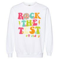 Rock The Test Testing Day Retro Smile Face Teacher Student Garment-Dyed Sweatshirt