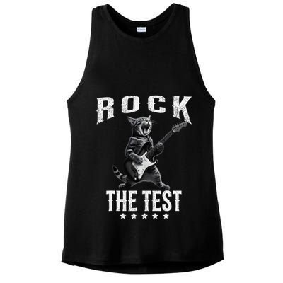 Rock The Test Teacher Test Day Cat Lover State Testing Ladies PosiCharge Tri-Blend Wicking Tank
