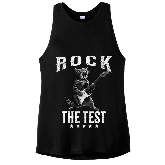 Rock The Test Teacher Test Day Cat Lover State Testing Ladies PosiCharge Tri-Blend Wicking Tank
