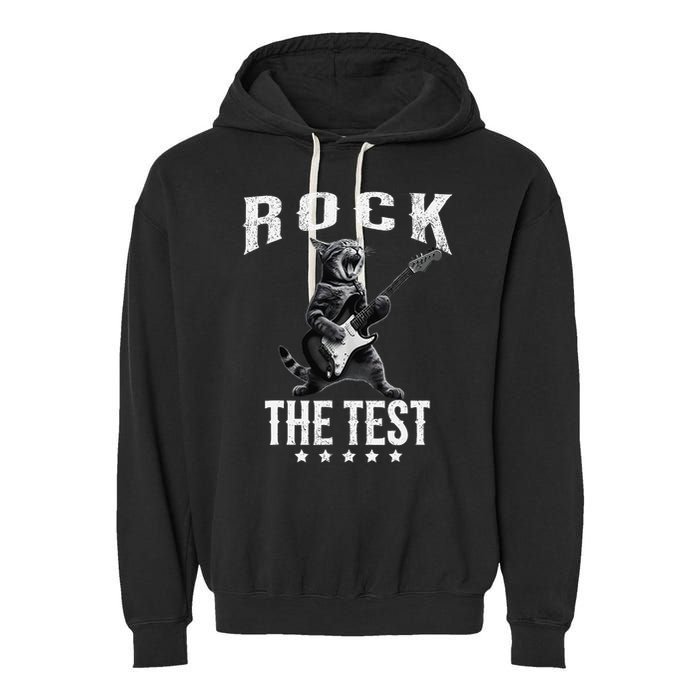 Rock The Test Teacher Test Day Cat Lover State Testing Garment-Dyed Fleece Hoodie