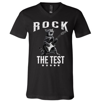 Rock The Test Teacher Test Day Cat Lover State Testing V-Neck T-Shirt