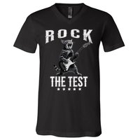 Rock The Test Teacher Test Day Cat Lover State Testing V-Neck T-Shirt
