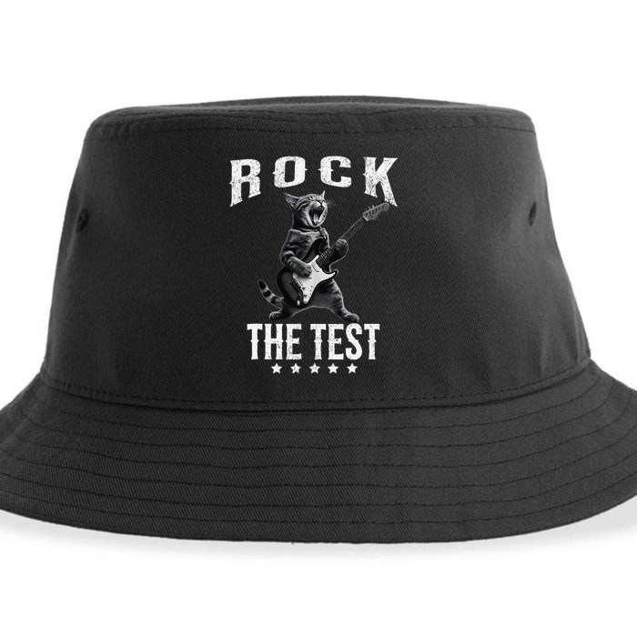 Rock The Test Teacher Test Day Cat Lover State Testing Sustainable Bucket Hat