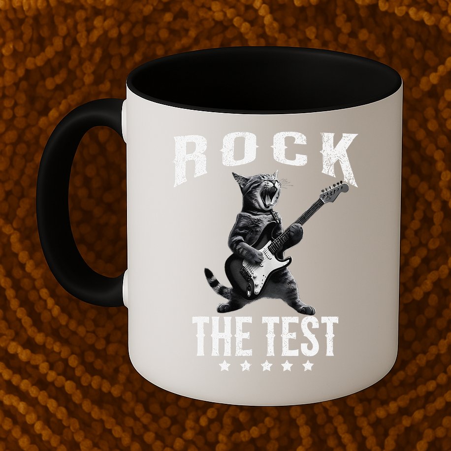 Rock The Test Teacher Test Day Cat Lover State Testing Mug