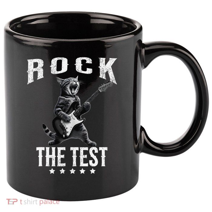 Rock The Test Teacher Test Day Cat Lover State Testing 11oz C Handle Ceramic Mug