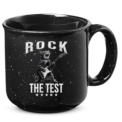 Rock The Test Teacher Test Day Cat Lover State Testing 15oz Campfire Ceramic Mug
