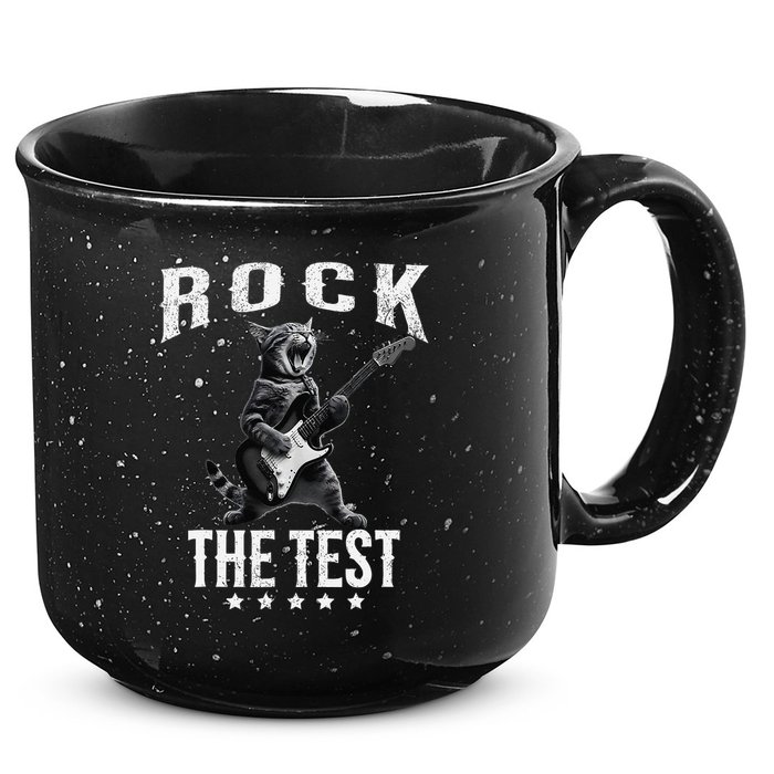 Rock The Test Teacher Test Day Cat Lover State Testing 15oz Campfire Ceramic Mug