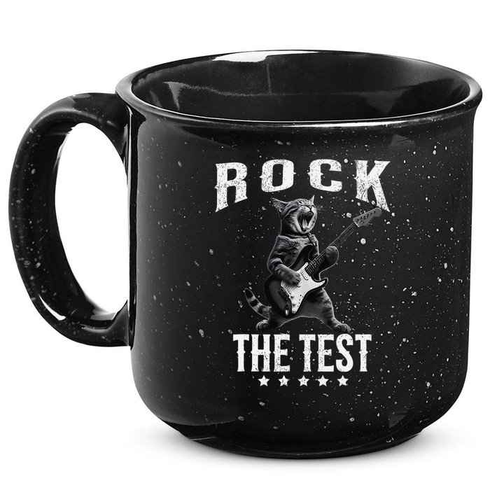 Rock The Test Teacher Test Day Cat Lover State Testing 15oz Campfire Ceramic Mug