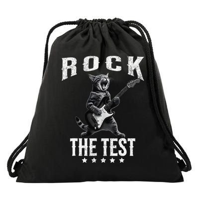 Rock The Test Teacher Test Day Cat Lover State Testing Drawstring Bag