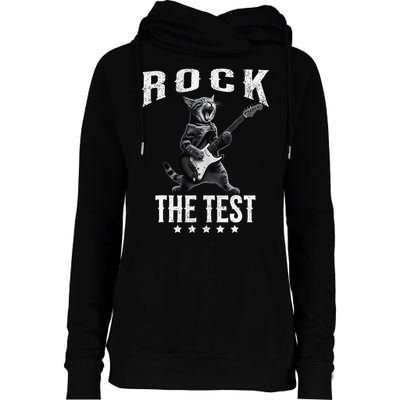 Rock The Test Teacher Test Day Cat Lover State Testing Womens Funnel Neck Pullover Hood