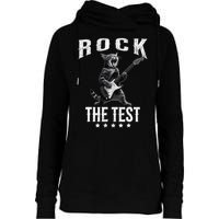 Rock The Test Teacher Test Day Cat Lover State Testing Womens Funnel Neck Pullover Hood