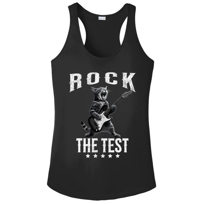 Rock The Test Teacher Test Day Cat Lover State Testing Ladies PosiCharge Competitor Racerback Tank