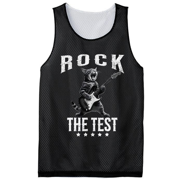 Rock The Test Teacher Test Day Cat Lover State Testing Mesh Reversible Basketball Jersey Tank
