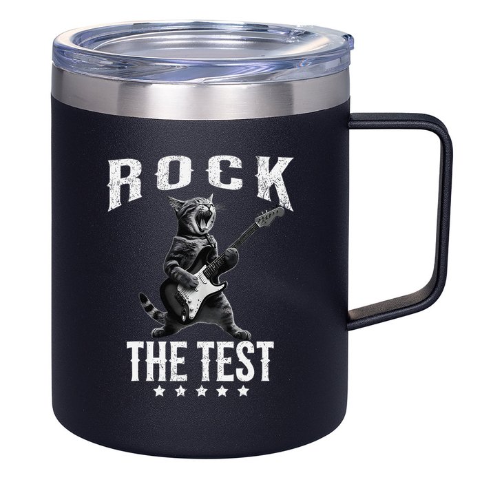 Rock The Test Teacher Test Day Cat Lover State Testing 12oz Stainless Steel Coffee Mug