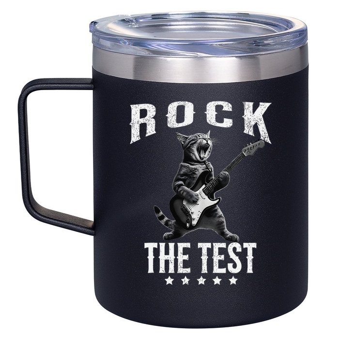 Rock The Test Teacher Test Day Cat Lover State Testing 12oz Stainless Steel Coffee Mug