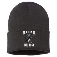 Rock The Test Teacher Test Day Cat Lover State Testing Sustainable Knit Beanie