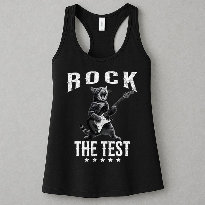 Rock The Test Teacher Test Day Cat Lover State Testing Womens Tank Top