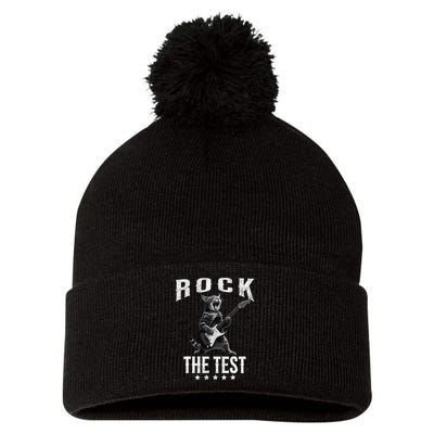Rock The Test Teacher Test Day Cat Lover State Testing Pom Pom 12in Knit Beanie