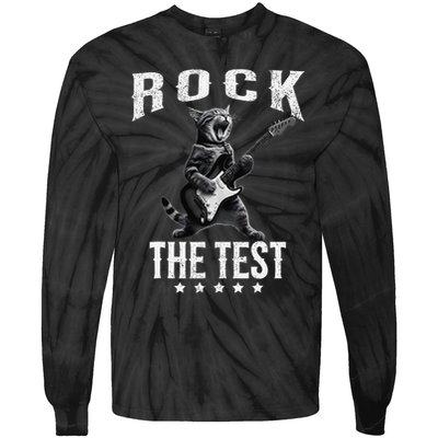 Rock The Test Teacher Test Day Cat Lover State Testing Tie-Dye Long Sleeve Shirt