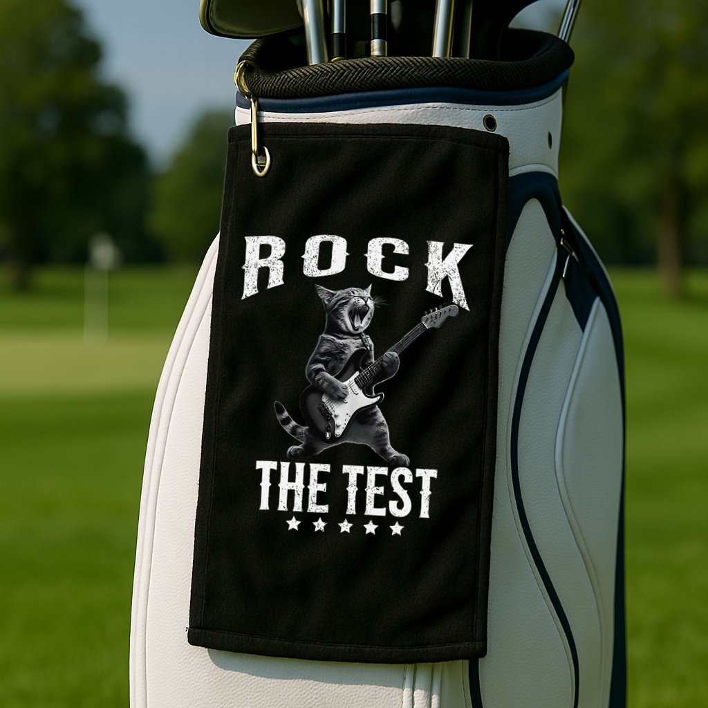 Rock The Test Teacher Test Day Cat Lover State Testing Golf Towel