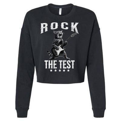 Rock The Test Teacher Test Day Cat Lover State Testing Cropped Pullover Crew