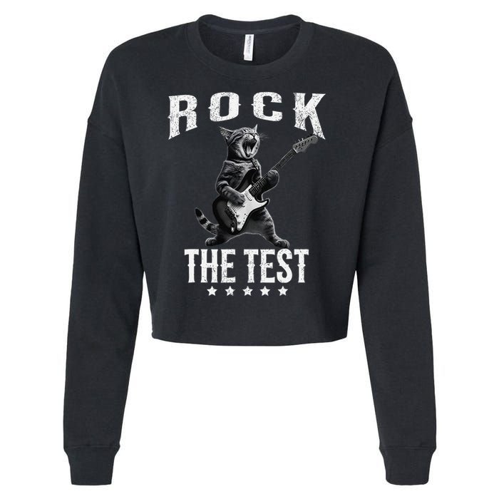Rock The Test Teacher Test Day Cat Lover State Testing Cropped Pullover Crew