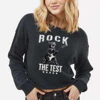 Rock The Test Teacher Test Day Cat Lover State Testing Cropped Pullover Crew