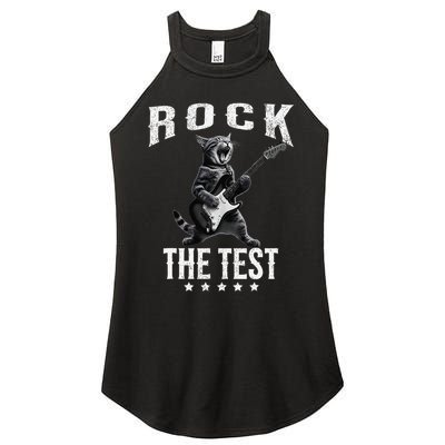 Rock The Test Teacher Test Day Cat Lover State Testing Women's Perfect Tri Rocker Tank