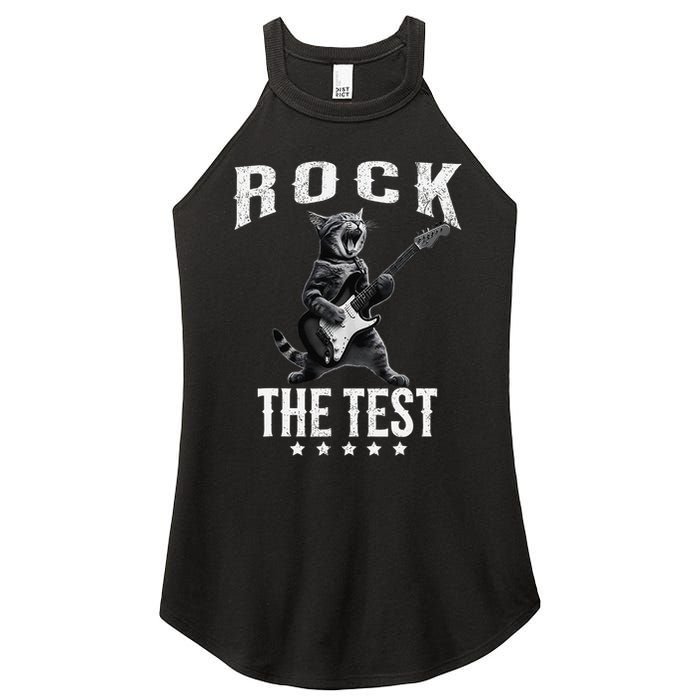 Rock The Test Teacher Test Day Cat Lover State Testing Women's Perfect Tri Rocker Tank