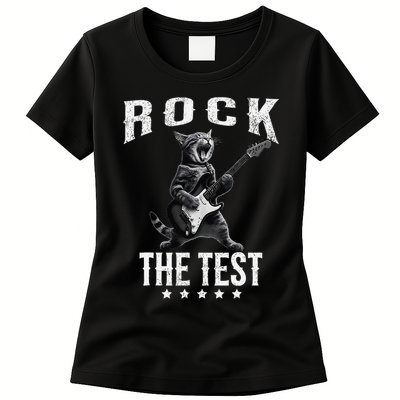 Rock The Test Teacher Test Day Cat Lover State Testing Womens T-Shirt
