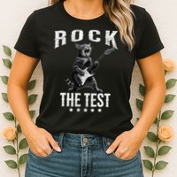 Rock The Test Teacher Test Day Cat Lover State Testing Womens T-Shirt
