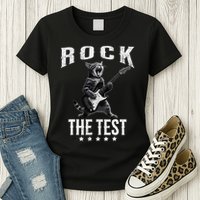 Rock The Test Teacher Test Day Cat Lover State Testing Womens T-Shirt