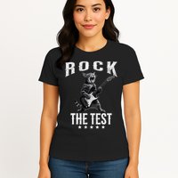 Rock The Test Teacher Test Day Cat Lover State Testing Womens T-Shirt