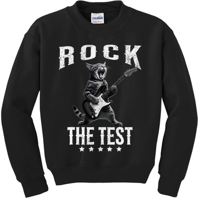 Rock The Test Teacher Test Day Cat Lover State Testing Kids Sweatshirt