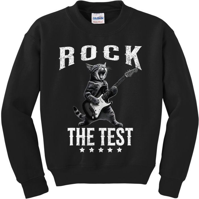 Rock The Test Teacher Test Day Cat Lover State Testing Kids Sweatshirt