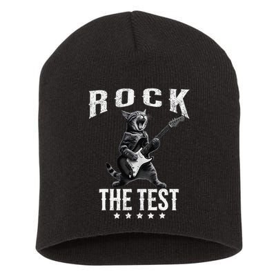 Rock The Test Teacher Test Day Cat Lover State Testing Short Acrylic Beanie