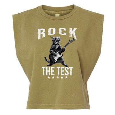 Rock The Test Teacher Test Day Cat Lover State Testing Garment-Dyed Women's Muscle Tee
