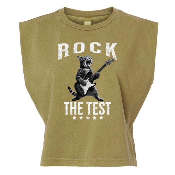 Rock The Test Teacher Test Day Cat Lover State Testing Garment-Dyed Women's Muscle Tee