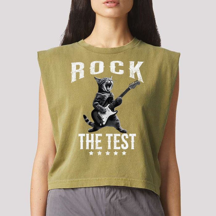 Rock The Test Teacher Test Day Cat Lover State Testing Garment-Dyed Women's Muscle Tee