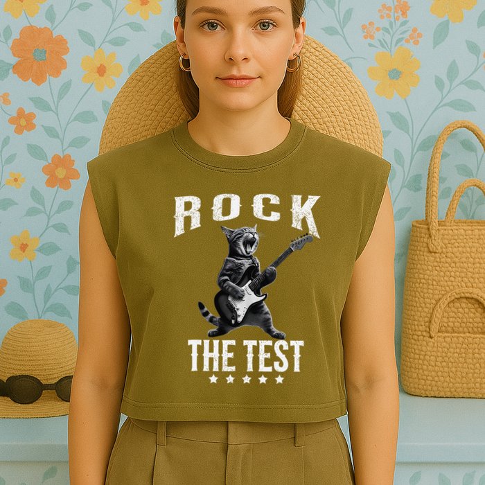 Rock The Test Teacher Test Day Cat Lover State Testing Garment-Dyed Women's Muscle Tee