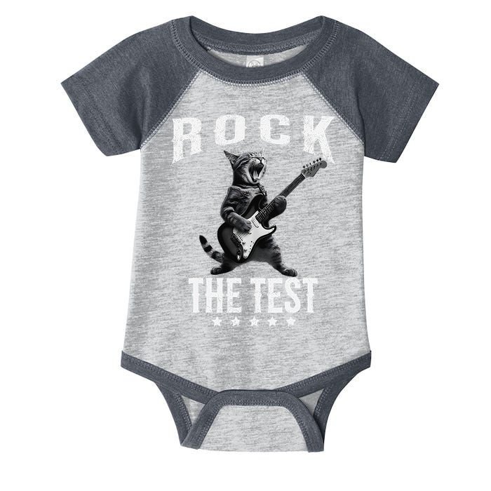 Rock The Test Teacher Test Day Cat Lover State Testing Infant Baby Jersey Bodysuit