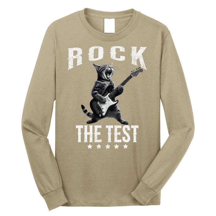 Rock The Test Teacher Test Day Cat Lover State Testing Long Sleeve Shirt