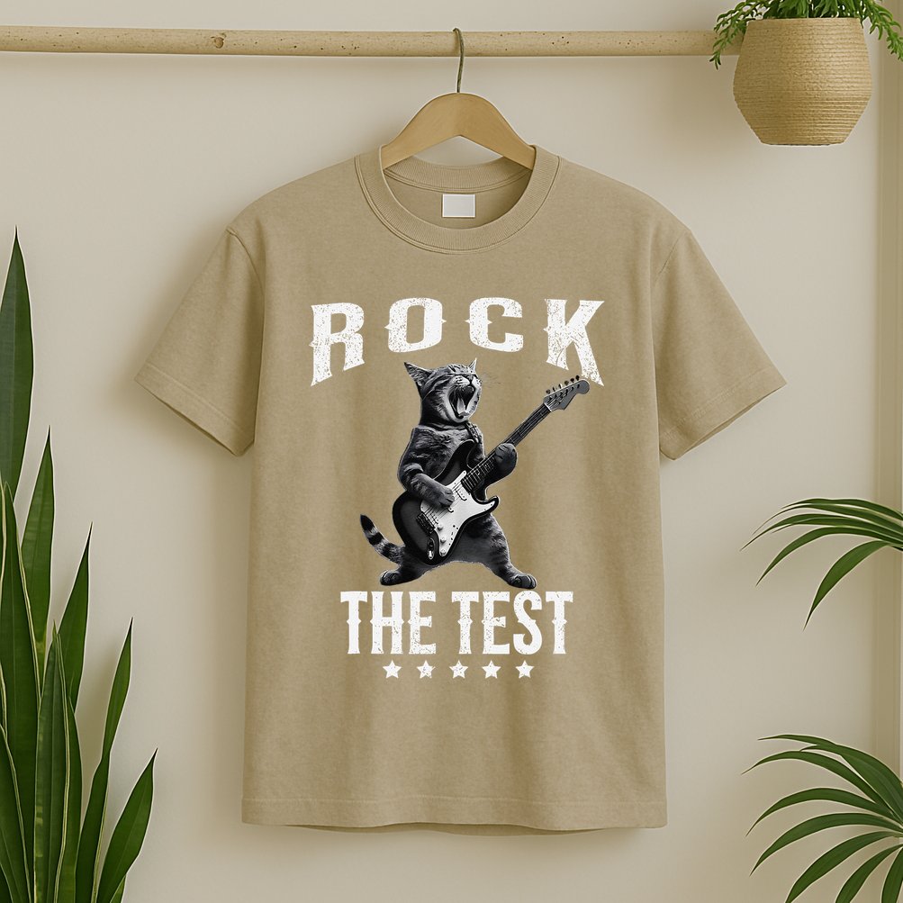 Rock The Test Teacher Test Day Cat Lover State Testing T-Shirt