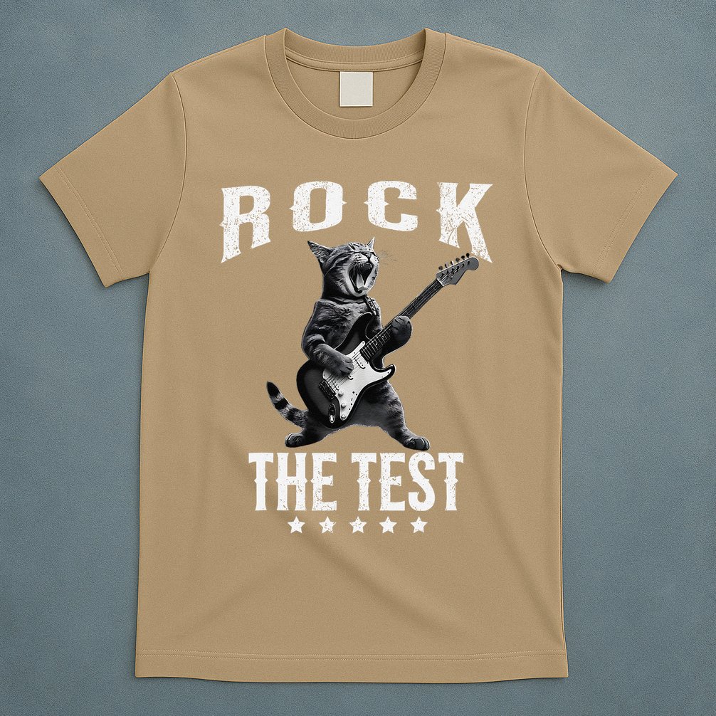Rock The Test Teacher Test Day Cat Lover State Testing T-Shirt