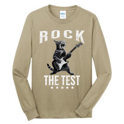 Rock The Test Teacher Test Day Cat Lover State Testing Tall Long Sleeve T-Shirt