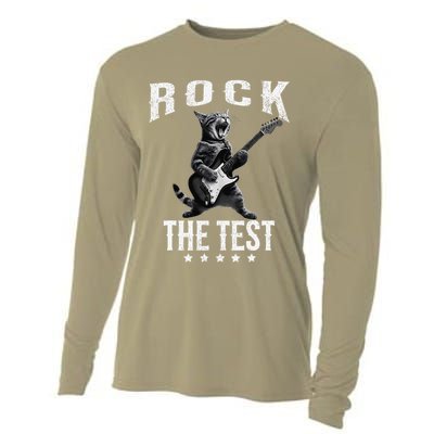 Rock The Test Teacher Test Day Cat Lover State Testing Cooling Performance Long Sleeve Crew