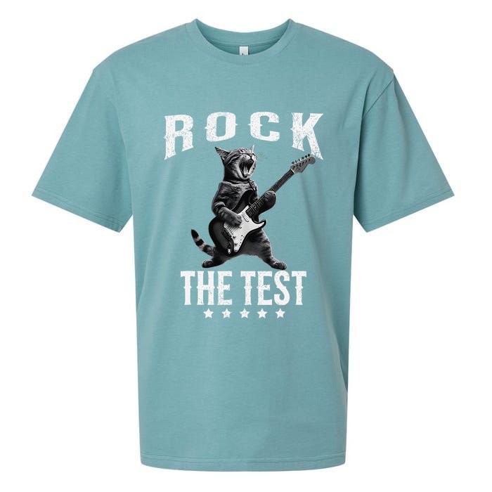 Rock The Test Teacher Test Day Cat Lover State Testing Sueded Cloud Jersey T-Shirt